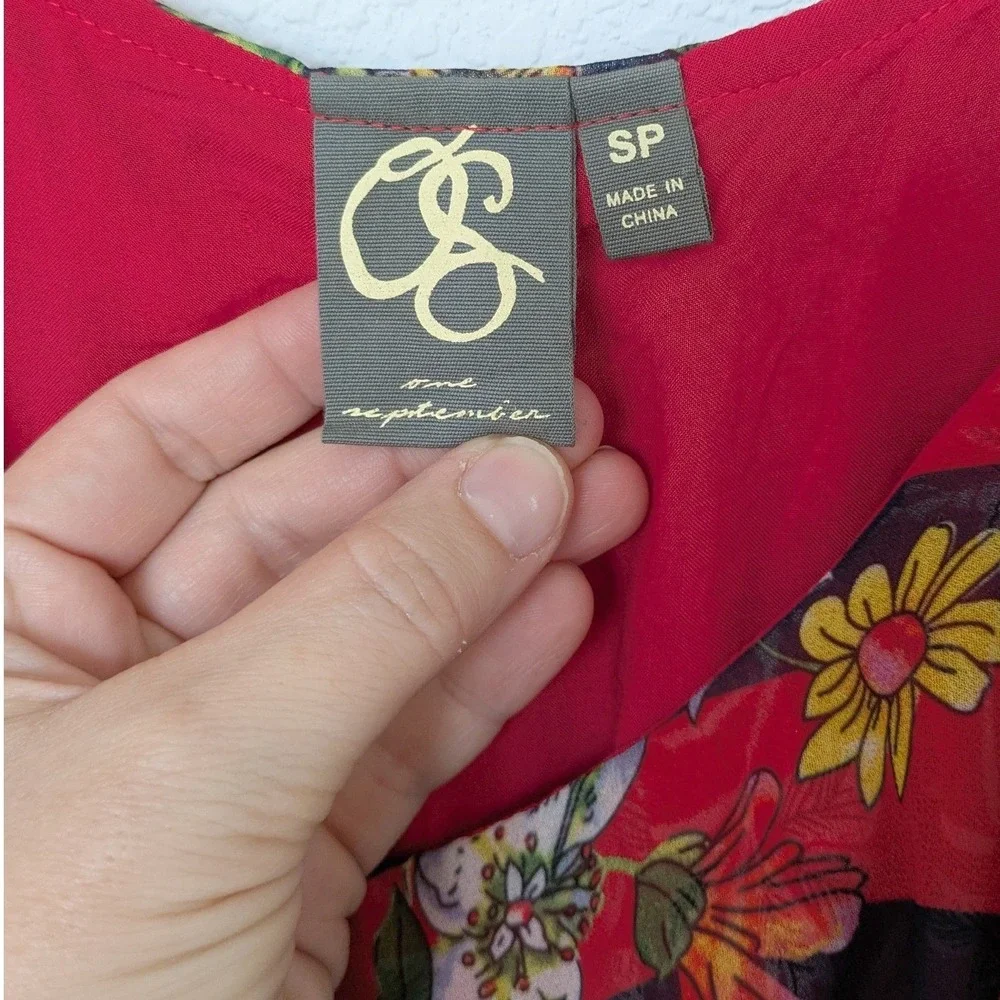 One September Anthropologie Red Floral Ruffle Maxi Dress Petite Small SP - Picture 3 of 9